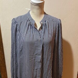 Francesca's Navy and White Striped Button-Up Top